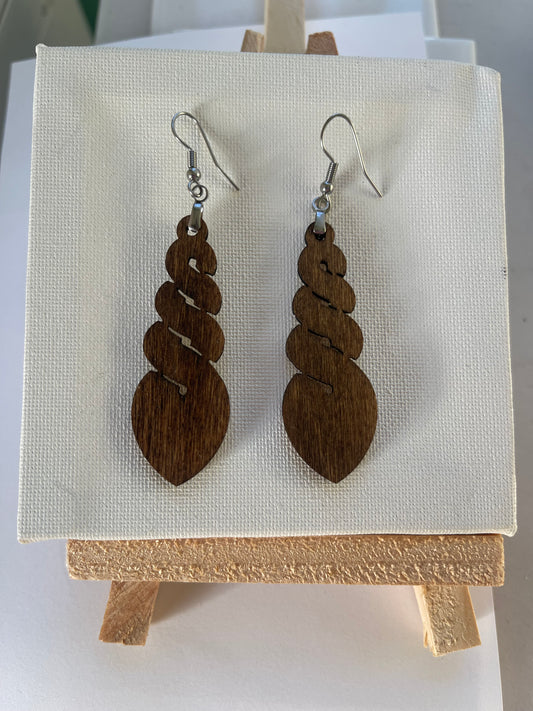 Māori Inspired Pikorua Triple Twist Spiral Earrings — Handmade Wooden Dangle Earrings